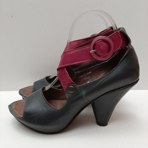 CHANII B Criss-Cross Straps Open Toe Low Platform Cone Heels Grey & Pink Sz 7 - Picture 7 of 15